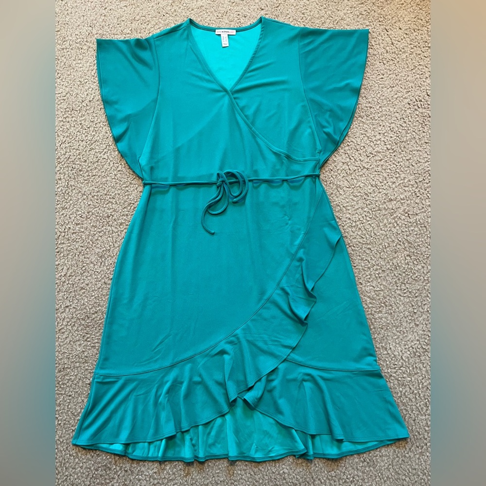 Isaac Mizrahi Faux Wrap Dress With Detachable Belt, Color: Green, Size L